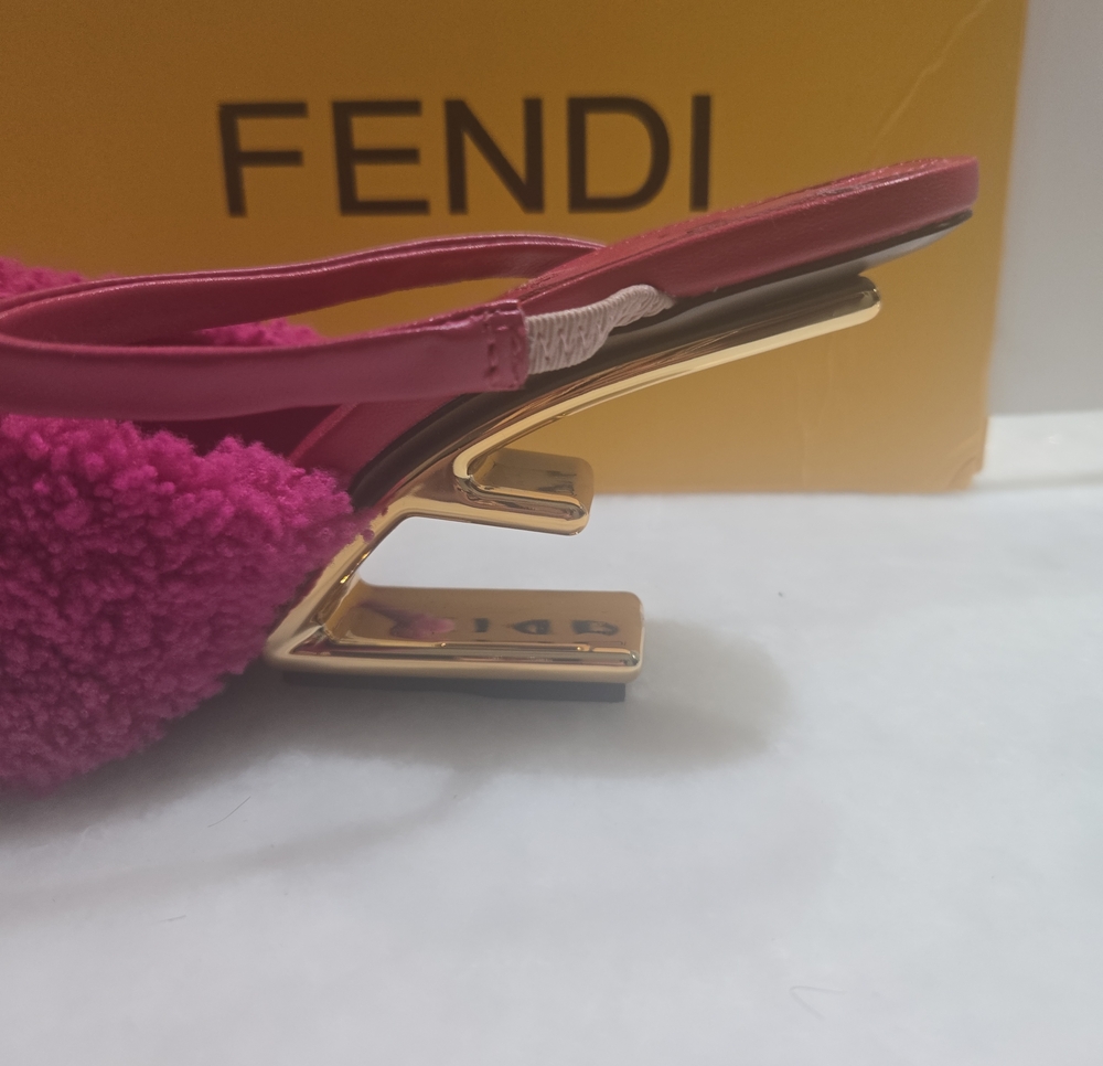 Fendi Hot Pink Shearling Slingback Heels - Picture 5 of 8